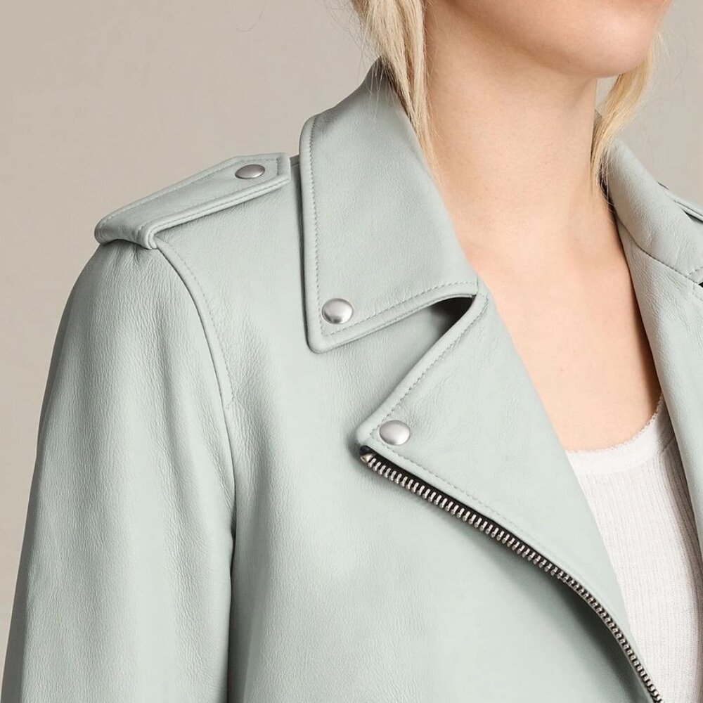 ALL SAINTS - Baby Blue Balfern Lamb Leather Biker Jacket - Picture 3 of 11